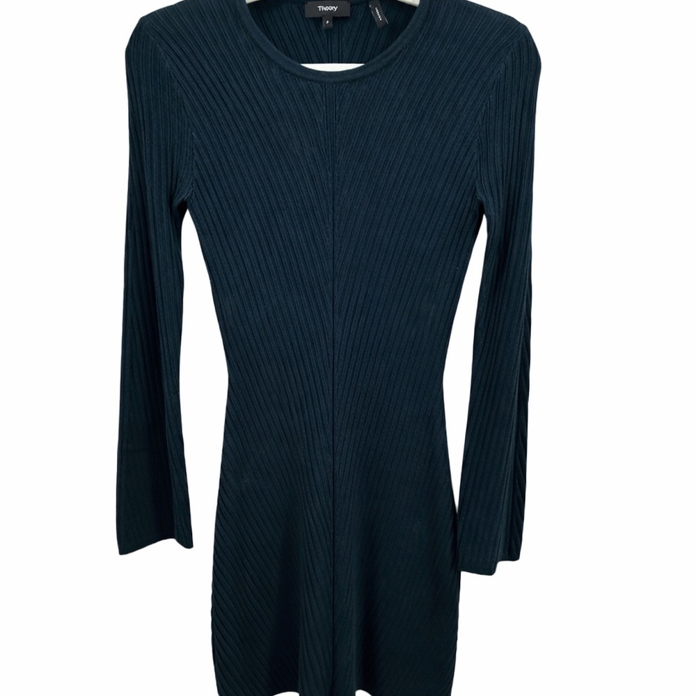 Theory Ardesia Ribbed Knit Dress XS – Dark Green Long Sleeve Minimalist - Picture 4 of 7